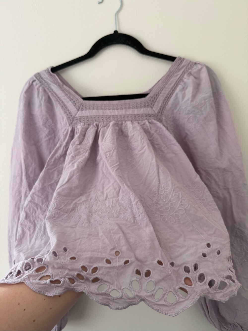 Pastel Purple Bishop Sleeve Blouse Cottagecore Prairie Square Neck Eyelet XS - Picture 6 of 13